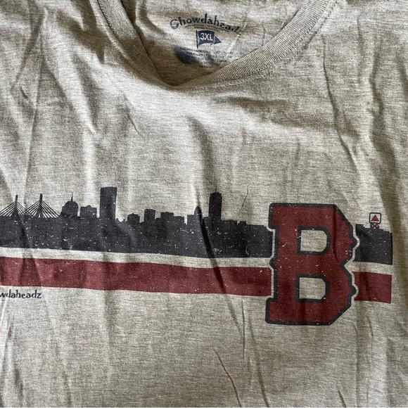 NWOT Men’s 3XL Chowdaheadz Boston Skyline Red Sox Colors Heather Gray T Shirt - Picture 2 of 4